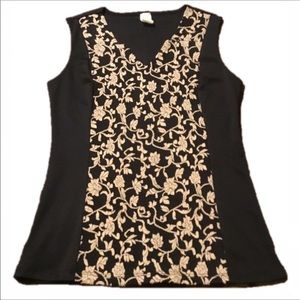 Black embroidered sleeveless top blouse